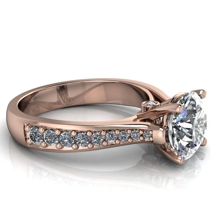 Lupine Round Center Stone 4 Prong Split Shank Cathedral Engagement Ring Fire Brilliance Rings