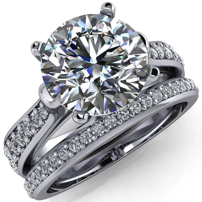 Lupine Round Center Stone 4 Prong Split Shank Cathedral Engagement Ring Fire Brilliance Rings