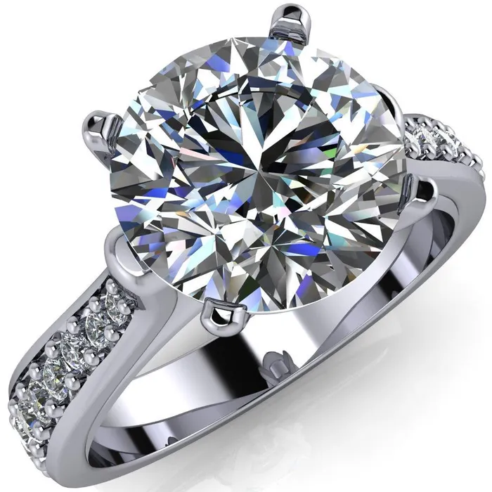 Lupine Round Center Stone 4 Prong Split Shank Cathedral Engagement Ring Fire Brilliance Rings