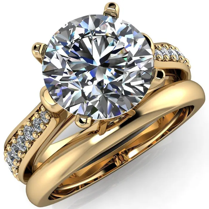 Lupine Round Center Stone 4 Prong Split Shank Cathedral Engagement Ring Fire Brilliance Rings