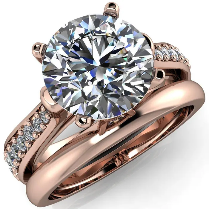 Lupine Round Center Stone 4 Prong Split Shank Cathedral Engagement Ring Fire Brilliance Rings