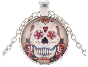 N1209 Silver Rose Sugar Skull Necklace with FREE Earrings POLLY Necklaces