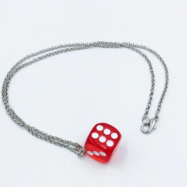 N2155 Silver Red Dice Necklace with FREE Earrings 01 Necklaces