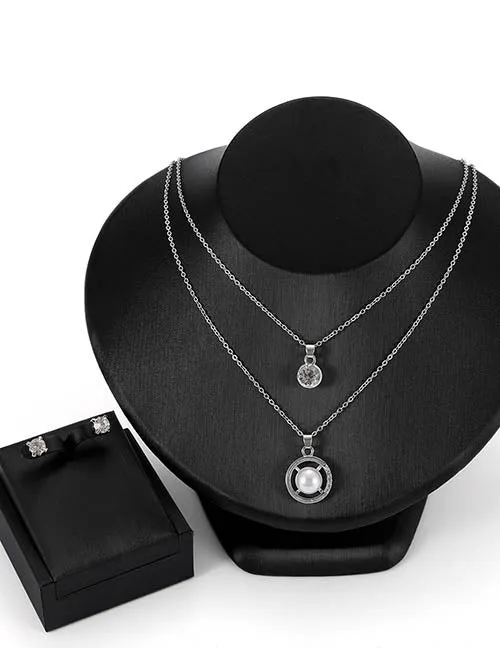 N815 Silver Pearl Gem Necklace with FREE Earrings 02 Necklaces