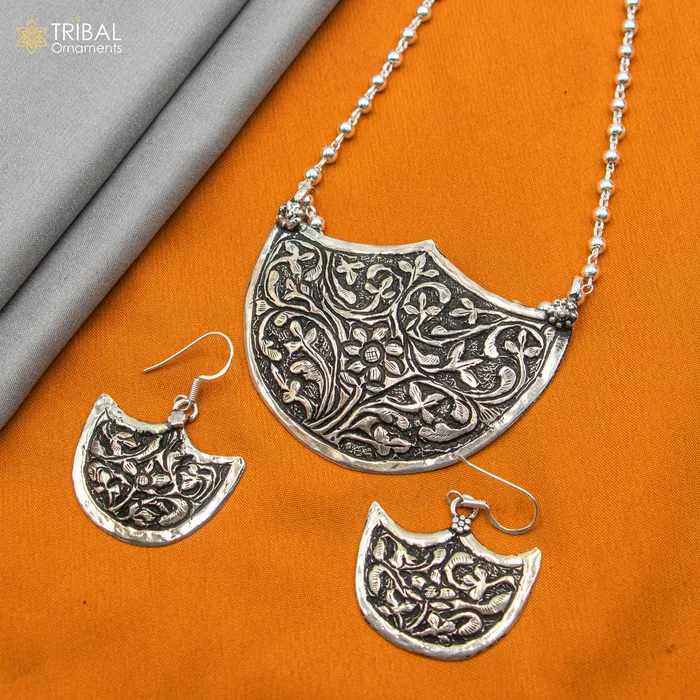 Necklaces 30 925 sterling silver handmade beaded chain with chitai design long necklace traditional cultural functional pendant necklace jewelry Set716 TRIBAL ORNAMENTS Necklaces 30 925 sterling silver handmade beaded chain with chitai design long necklace traditional cultural functional pendant necklace jewelry Set716 TRIBAL ORNAMENTS