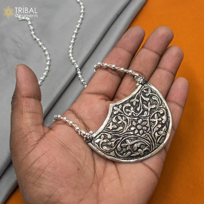 Necklaces 30 925 sterling silver handmade beaded chain with chitai design long necklace traditional cultural functional pendant necklace jewelry Set716 TRIBAL ORNAMENTS