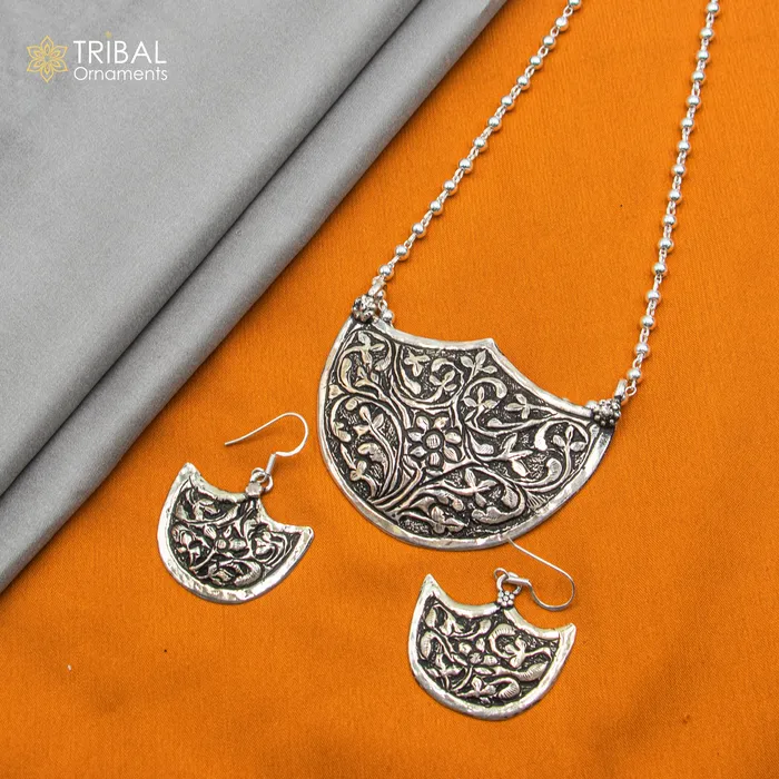 Necklaces 30 925 sterling silver handmade beaded chain with chitai design long necklace traditional cultural functional pendant necklace jewelry Set716 TRIBAL ORNAMENTS
