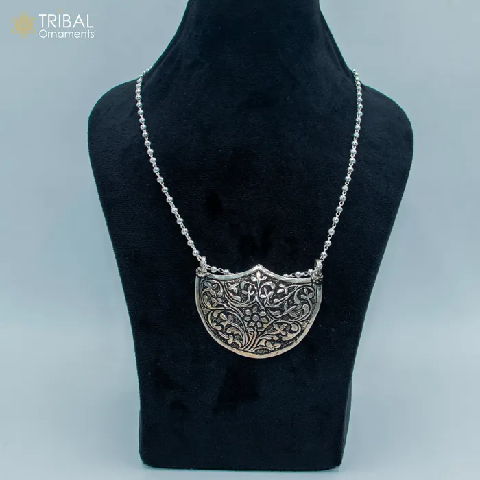 Necklaces 30 925 sterling silver handmade beaded chain with chitai design long necklace traditional cultural functional pendant necklace jewelry Set716 TRIBAL ORNAMENTS