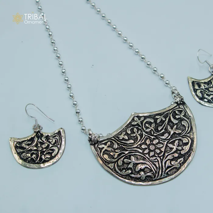 Necklaces 30 925 sterling silver handmade beaded chain with chitai design long necklace traditional cultural functional pendant necklace jewelry Set716 TRIBAL ORNAMENTS