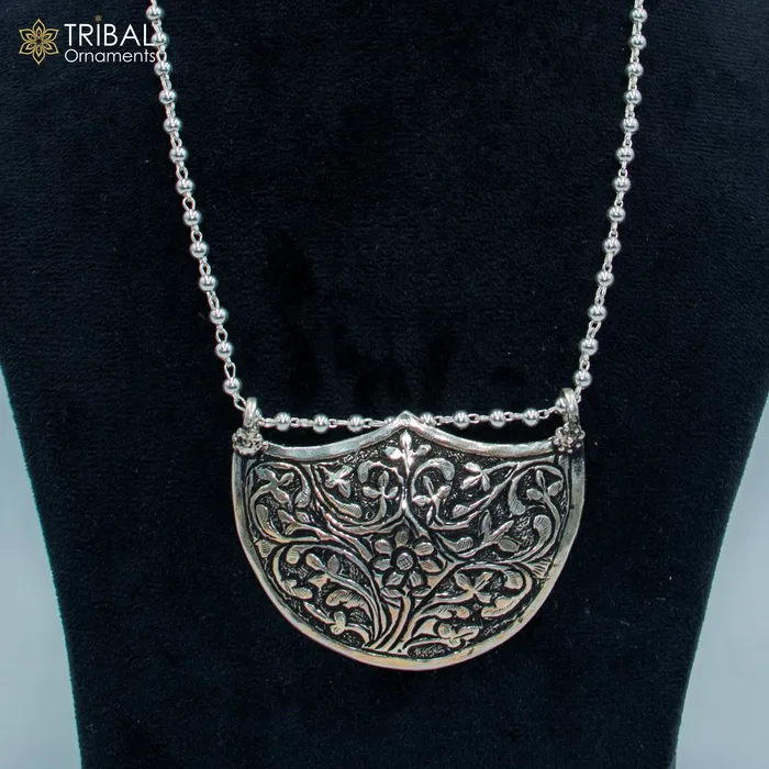 Necklaces 30 925 sterling silver handmade beaded chain with chitai design long necklace traditional cultural functional pendant necklace jewelry Set716 TRIBAL ORNAMENTS