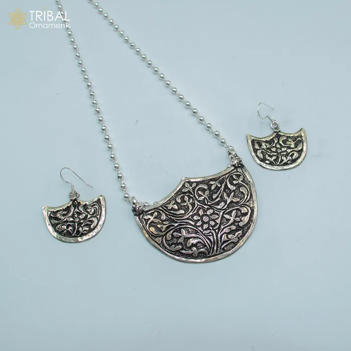 Necklaces 30 925 sterling silver handmade beaded chain with chitai design long necklace traditional cultural functional pendant necklace jewelry Set716 TRIBAL ORNAMENTS