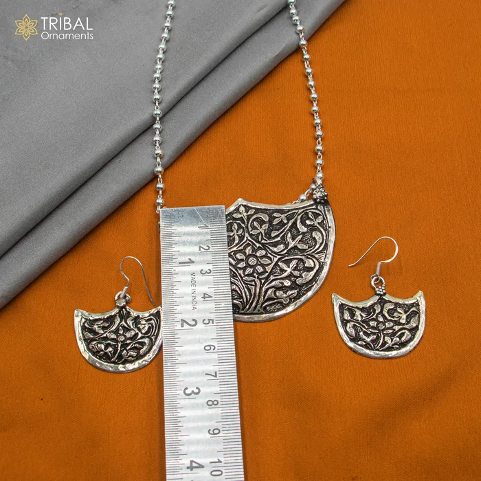 Necklaces 30 925 sterling silver handmade beaded chain with chitai design long necklace traditional cultural functional pendant necklace jewelry Set716 TRIBAL ORNAMENTS