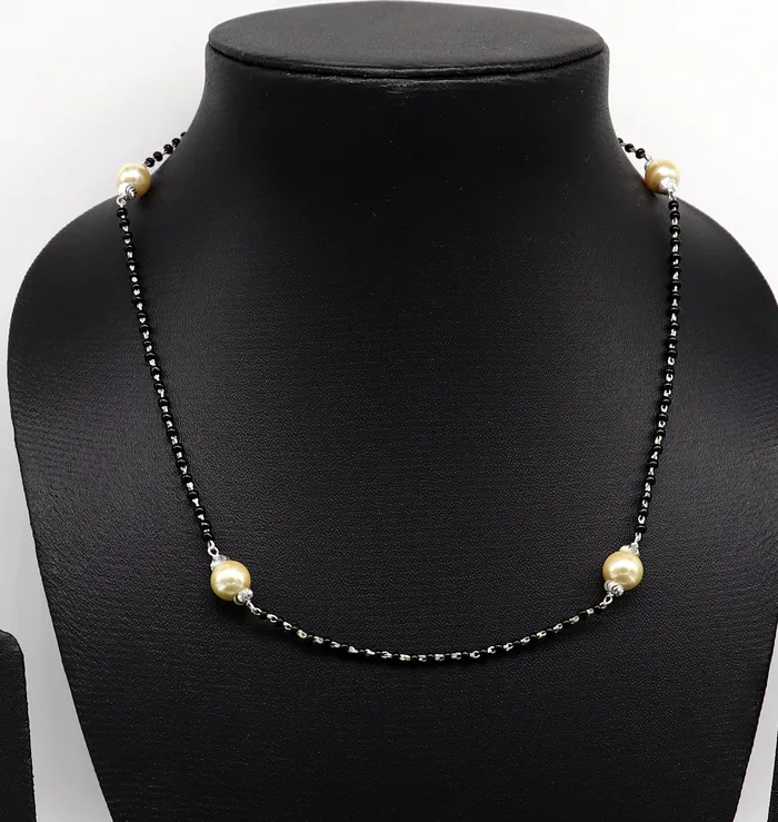 Necklaces TRIBAL ORNAMENTS 925 sterling silver black beaded chain necklace with gorgeous white pearls best gifting elegant necklace tribal necklace set221