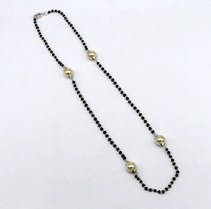 Necklaces TRIBAL ORNAMENTS 925 sterling silver black beaded chain necklace with gorgeous white pearls best gifting elegant necklace tribal necklace set221