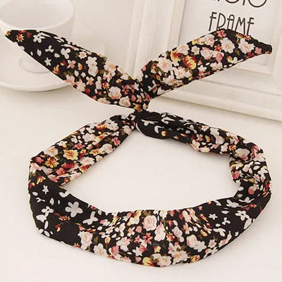 Rings 02 H90 Black Flower Pattern Wire Cloth Hair Band
