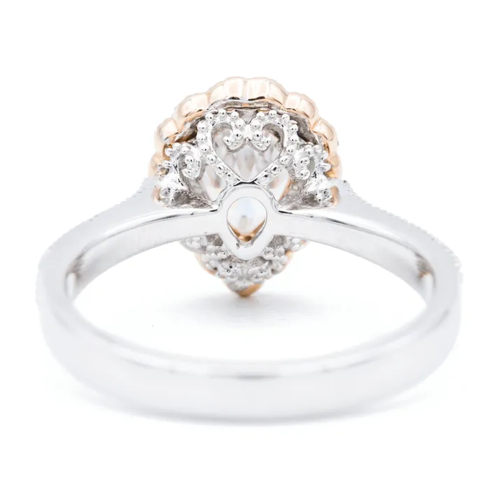 Rings Fire Brilliance 8x5mm Pear Center Two Tone 14K RoseWhite Gold Halo with Side Diamonds Ring