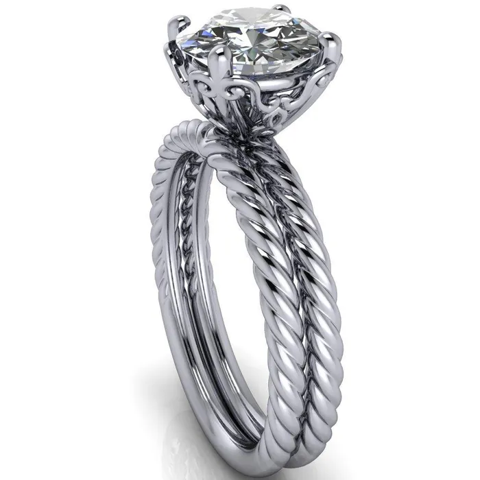 Rings Fire Brilliance Clara Round Center Stone Rope and Filigree Design Ring