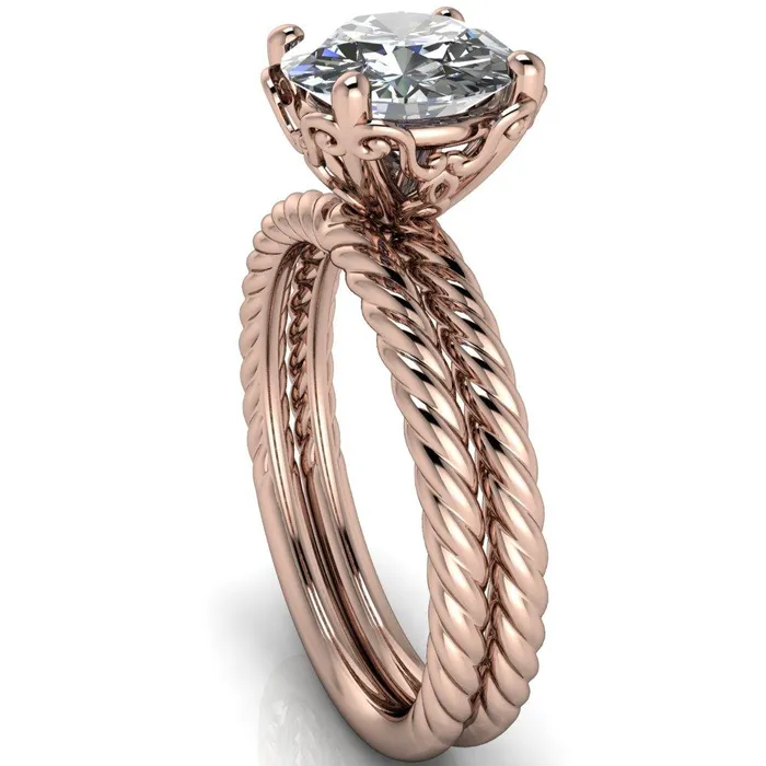 Rings Fire Brilliance Clara Round Center Stone Rope and Filigree Design Ring