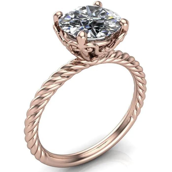 Rings Fire Brilliance Clara Round Center Stone Rope and Filigree Design Ring