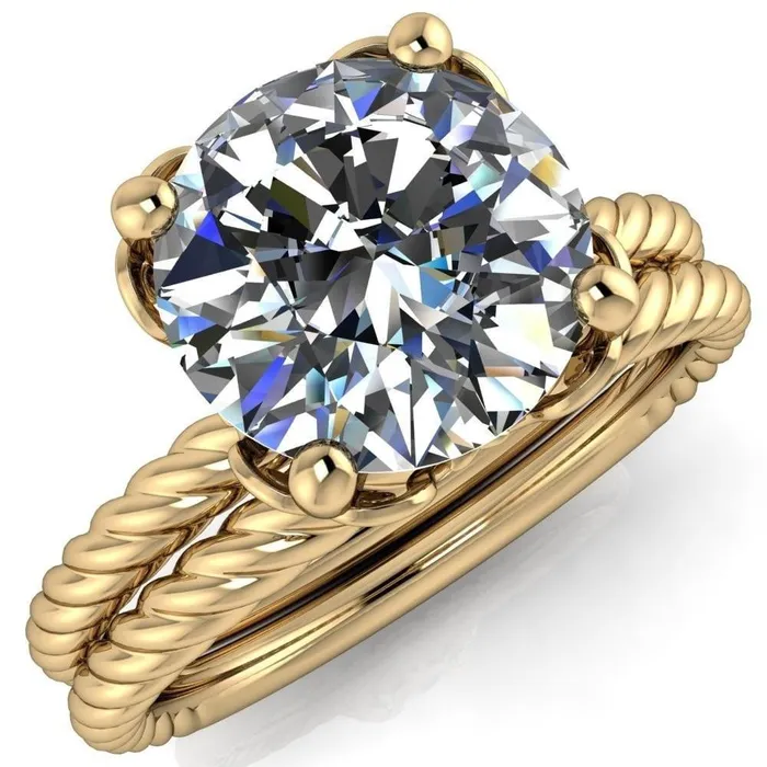 Rings Fire Brilliance Clara Round Center Stone Rope and Filigree Design Ring