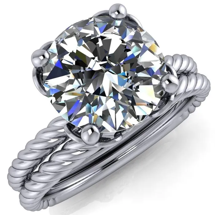 Rings Fire Brilliance Clara Round Center Stone Rope and Filigree Design Ring