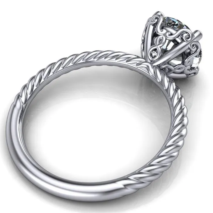 Rings Fire Brilliance Clara Round Center Stone Rope and Filigree Design Ring