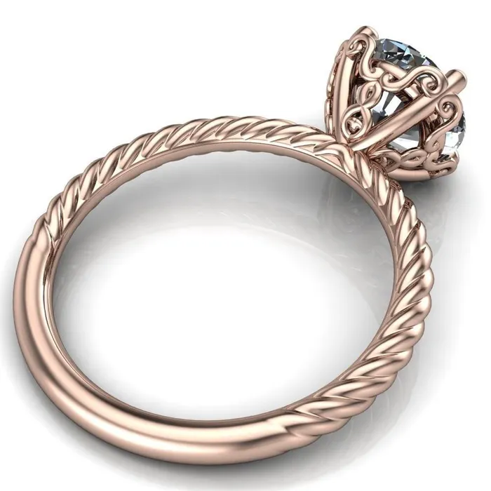 Rings Fire Brilliance Clara Round Center Stone Rope and Filigree Design Ring
