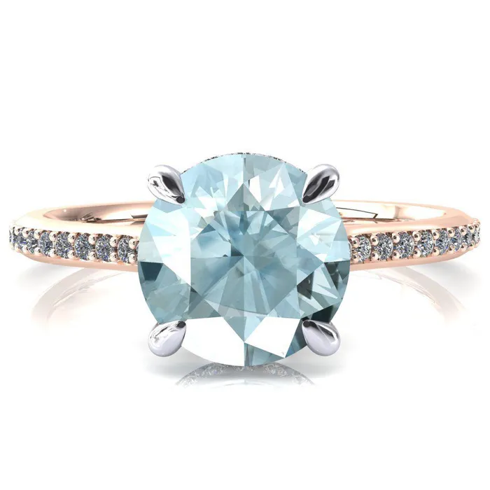 Rings Fire Brilliance Kiki Round Aqua Blue Spinel 4 Prongs Claw Floating Halo 12 Pinpoint Inverted Cathedral Ring