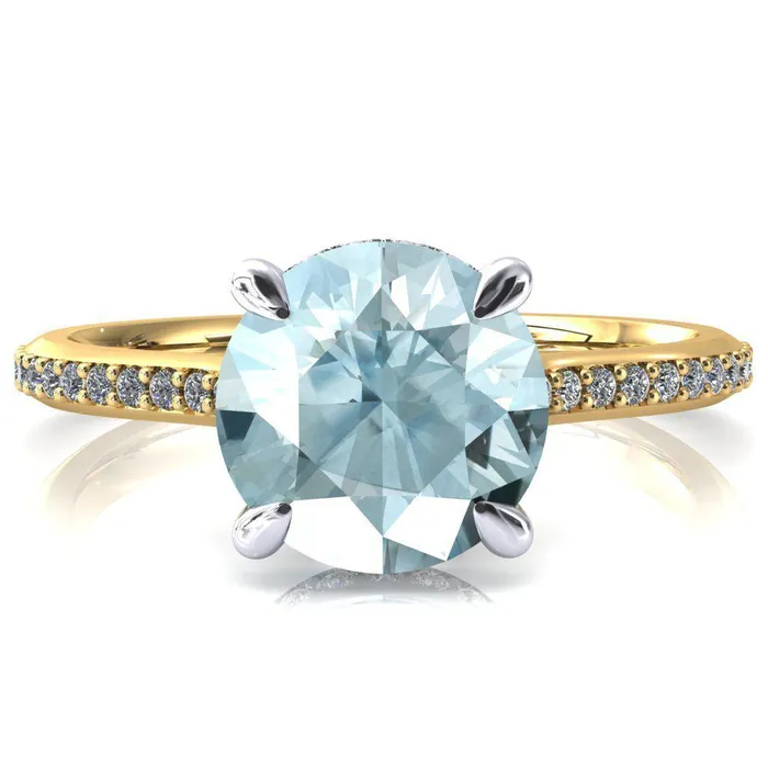 Rings Fire Brilliance Kiki Round Aqua Blue Spinel 4 Prongs Claw Floating Halo 12 Pinpoint Inverted Cathedral Ring