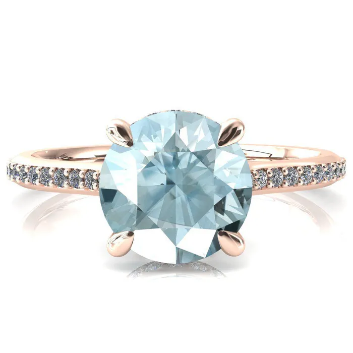 Rings Fire Brilliance Kiki Round Aqua Blue Spinel 4 Prongs Claw Floating Halo 12 Pinpoint Inverted Cathedral Ring