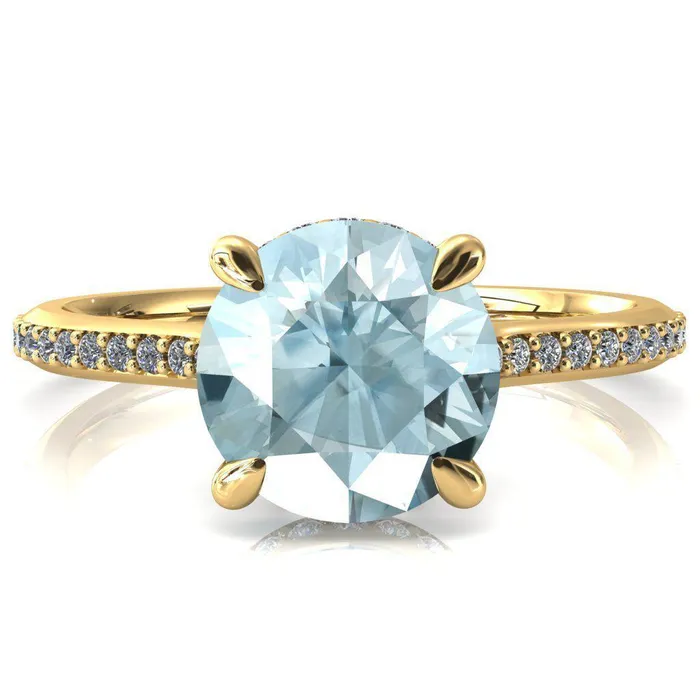 Rings Fire Brilliance Kiki Round Aqua Blue Spinel 4 Prongs Claw Floating Halo 12 Pinpoint Inverted Cathedral Ring