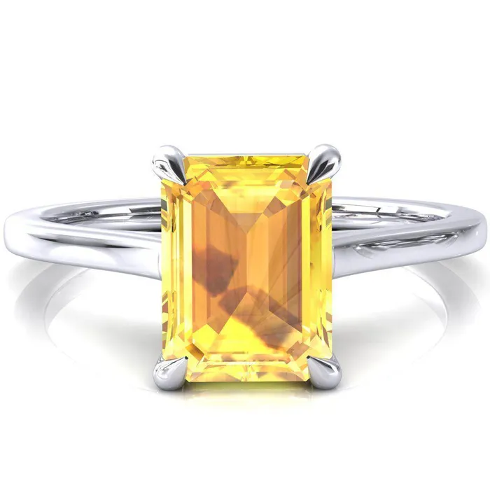 Rings Fire Brilliance Lizzy Emerald Yellow Sapphire 4 Claw Prong Cathedral Engagement Ring Rings Fire Brilliance Lizzy Emerald Yellow Sapphire 4 Claw Prong Cathedral Engagement Ring