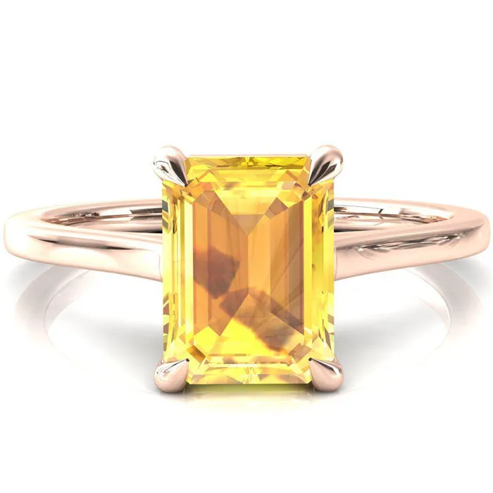 Rings Fire Brilliance Lizzy Emerald Yellow Sapphire 4 Claw Prong Cathedral Engagement Ring