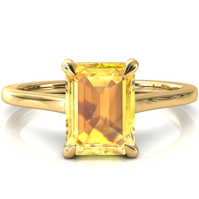 Rings Fire Brilliance Lizzy Emerald Yellow Sapphire 4 Claw Prong Cathedral Engagement Ring