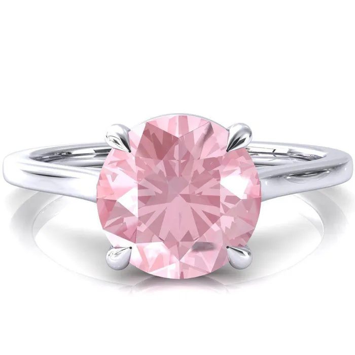 Rings Fire Brilliance Lizzy Round Pink Sapphire 4 Claw Prong Cathedral Engagement Ring