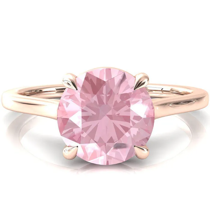 Rings Fire Brilliance Lizzy Round Pink Sapphire 4 Claw Prong Cathedral Engagement Ring