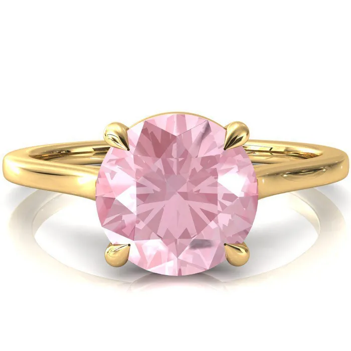 Rings Fire Brilliance Lizzy Round Pink Sapphire 4 Claw Prong Cathedral Engagement Ring