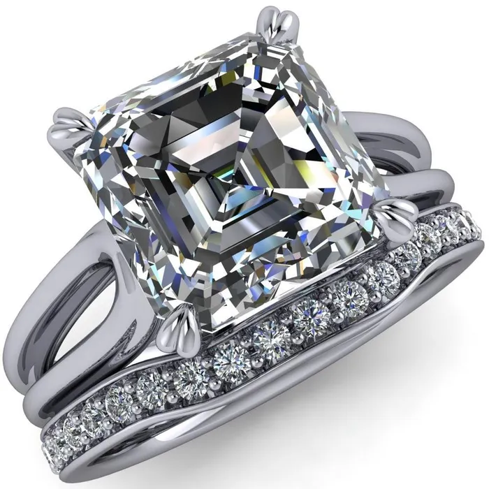 Rings Fire Brilliance Martha Asscher Moissanite 4 Prong Split Shank Engagement Ring Rings Fire Brilliance Martha Asscher Moissanite 4 Prong Split Shank Engagement Ring