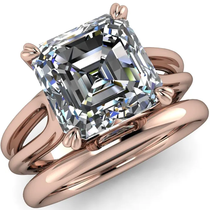 Rings Fire Brilliance Martha Asscher Moissanite 4 Prong Split Shank Engagement Ring