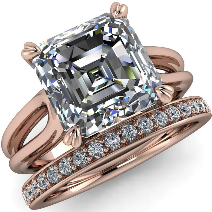 Rings Fire Brilliance Martha Asscher Moissanite 4 Prong Split Shank Engagement Ring
