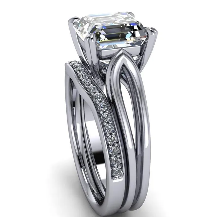 Rings Fire Brilliance Martha Asscher Moissanite 4 Prong Split Shank Engagement Ring