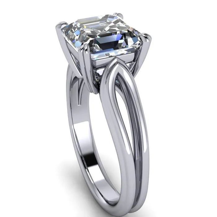 Rings Fire Brilliance Martha Asscher Moissanite 4 Prong Split Shank Engagement Ring