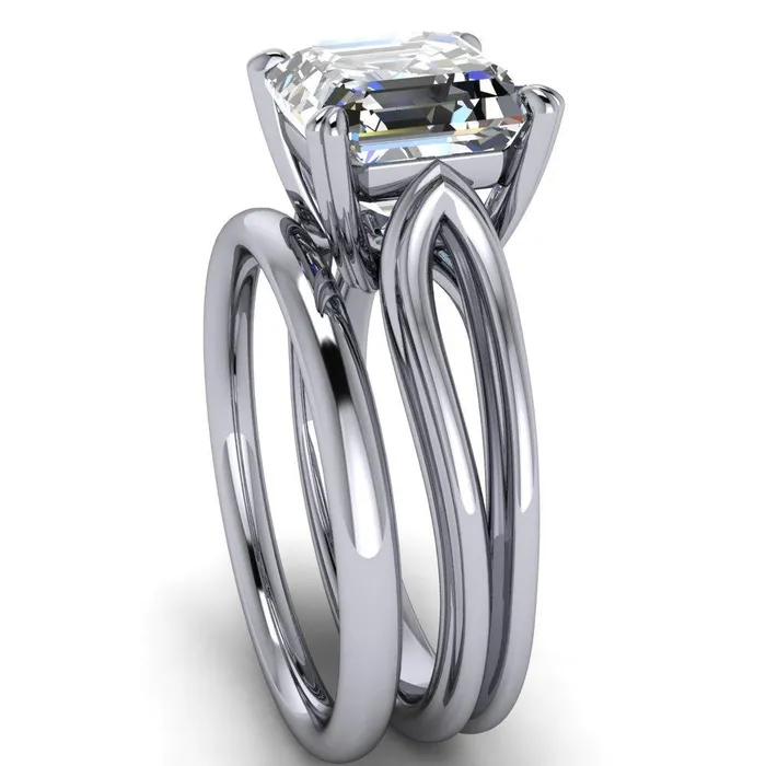 Rings Fire Brilliance Martha Asscher Moissanite 4 Prong Split Shank Engagement Ring
