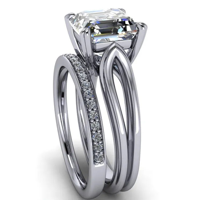 Rings Fire Brilliance Martha Asscher Moissanite 4 Prong Split Shank Engagement Ring
