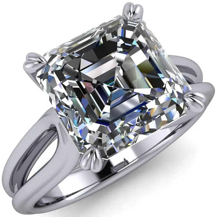 Rings Fire Brilliance Martha Asscher Moissanite 4 Prong Split Shank Engagement Ring