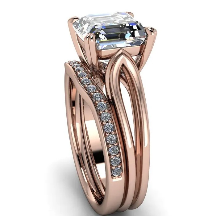 Rings Fire Brilliance Martha Asscher Moissanite 4 Prong Split Shank Engagement Ring