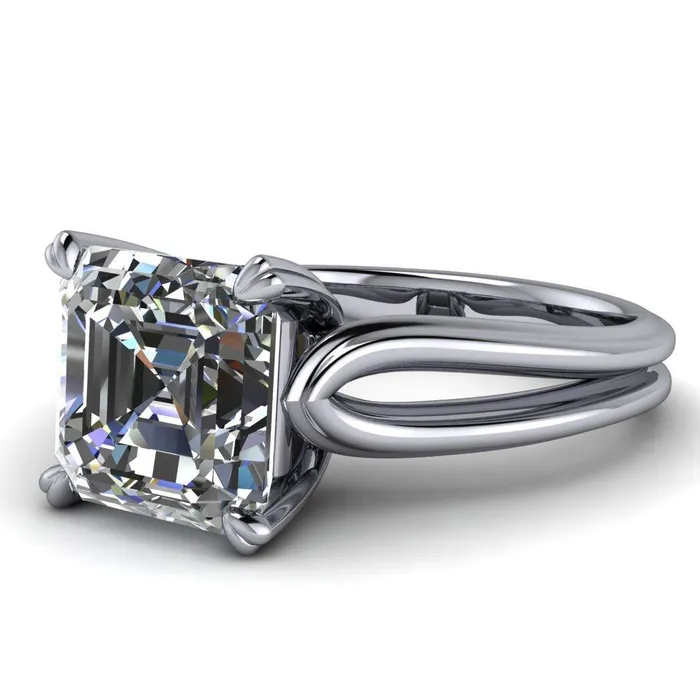 Rings Fire Brilliance Martha Asscher Moissanite 4 Prong Split Shank Engagement Ring