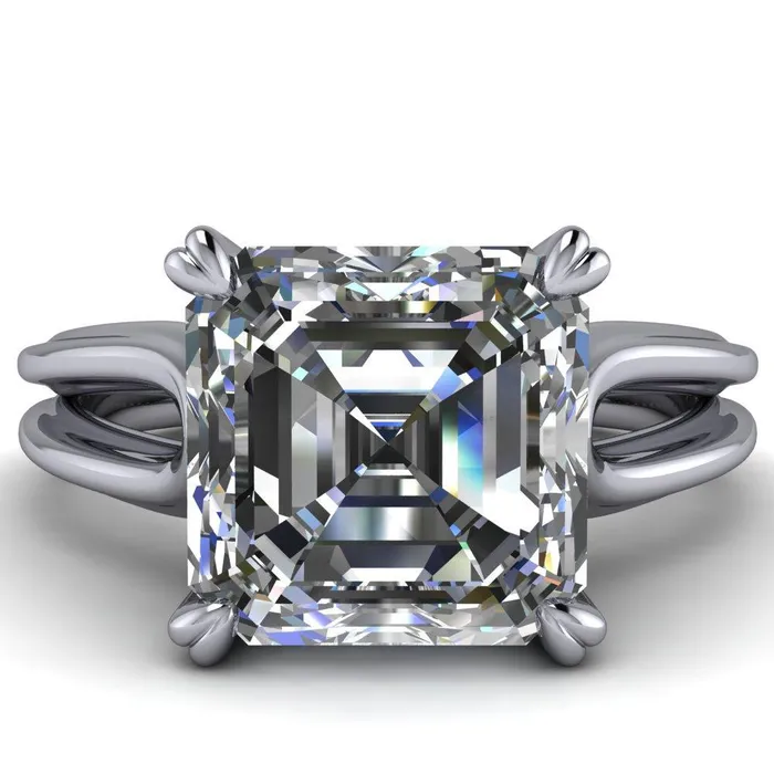 Rings Fire Brilliance Martha Asscher Moissanite 4 Prong Split Shank Engagement Ring