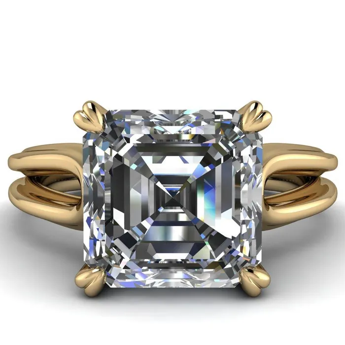Rings Fire Brilliance Martha Asscher Moissanite 4 Prong Split Shank Engagement Ring