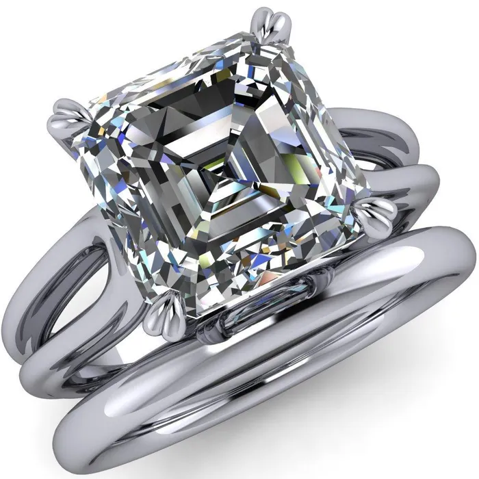 Rings Fire Brilliance Martha Asscher Moissanite 4 Prong Split Shank Engagement Ring